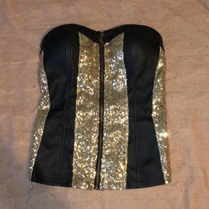Sequin/Leather Corset Top
